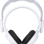 White over-ear headphones with cushioned black ear pads.